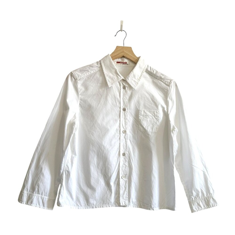 Prada White Cropped Cotton Shirt Boxy Fit Made in Italy, Size IT44/M
